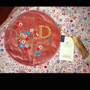 NWT Carolyn Donnelly Eclectic Pink Velvet Initial D Small Ireland